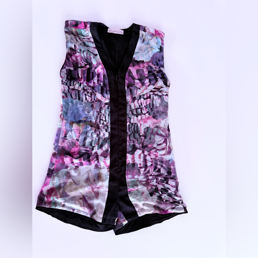 Eve Gravel Multicolor Floral Satin-Trim Blouse